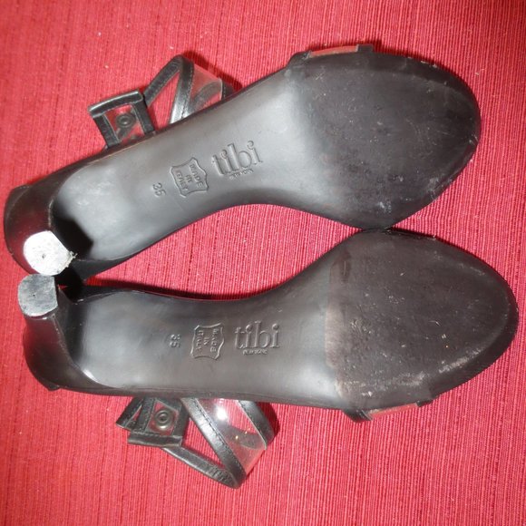 LAST CHANCE TIBI Low Heel Black and Clear Ankle Strap Heels - Picture 9 of 9